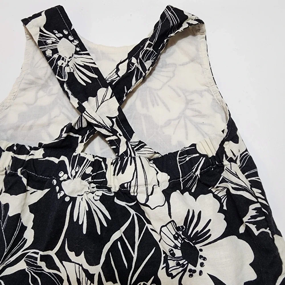 Gap Kids Linen Blend Tank & Shorts Set Youth Size 5 Black White Floral Summer